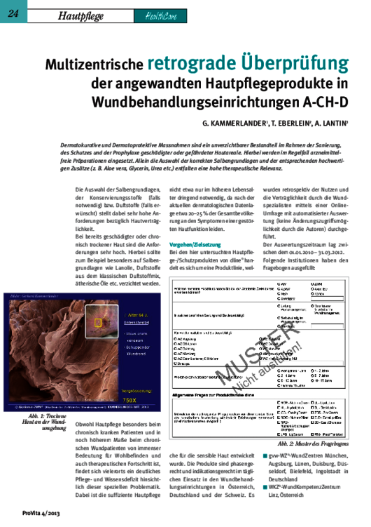 Multizentrische retrograde Überprüfung der angewandten Hautpflegeprodukte in Wundbehandlungseinrichtungen A-CH-D